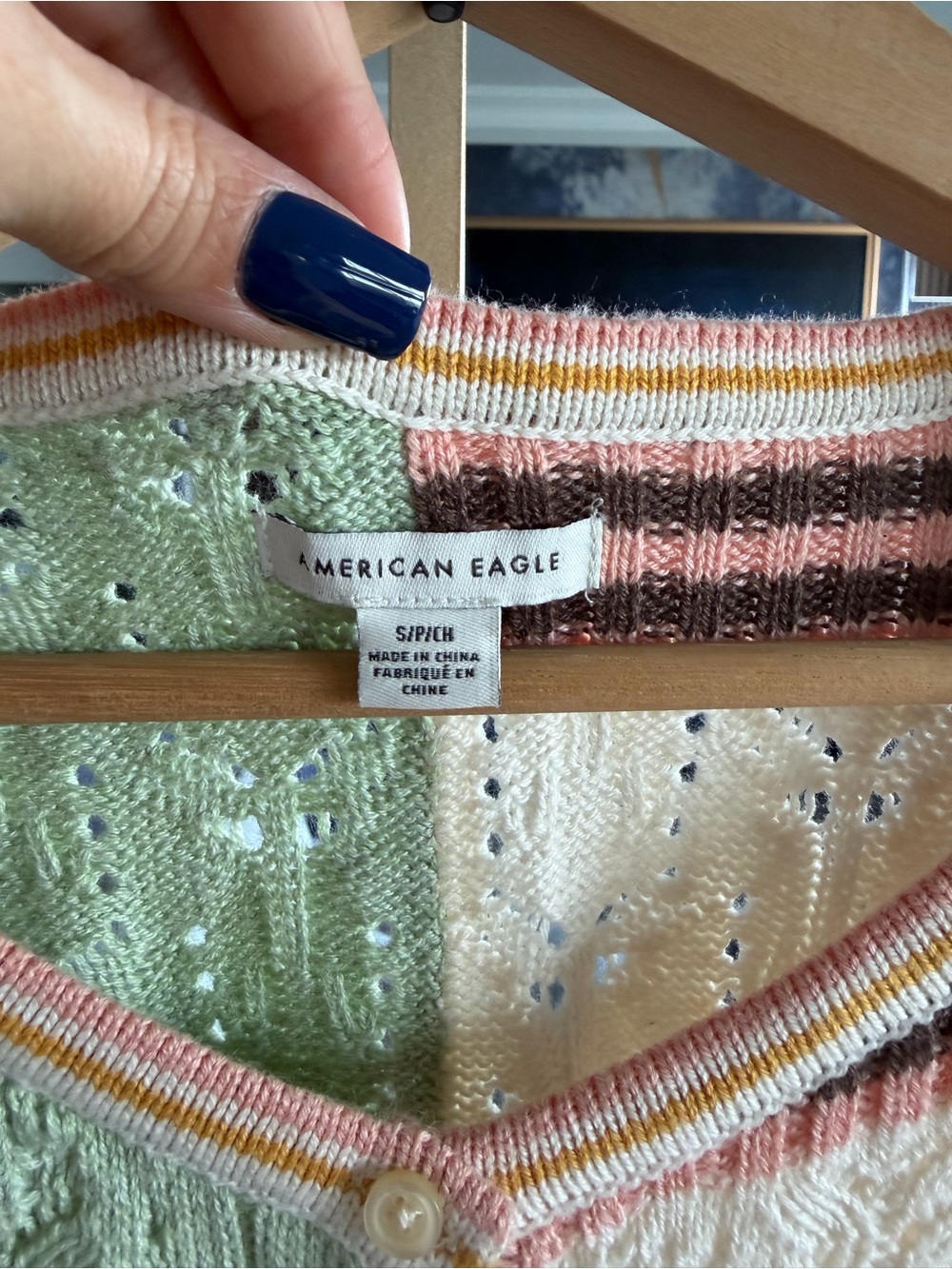 American Eagle Outfitters Pastel Patchwork Button-Front Knit Tank - Picture 3 of 4
